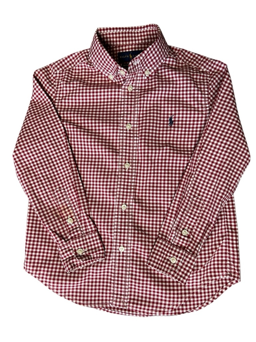 Ralph Lauren Boys Size 5 Red White Gingham Button Down Shirt Classic Preppy